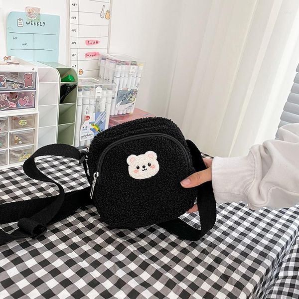 Bolsas de noite Prinha de urso fofinho Mulheres pequenas de bolsa de ombro de pelúcia como tecido Crossbody fadies pano zíper bolsa de celular bolsa