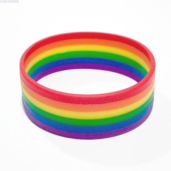 Pulseiras 50 peças atacado seis cores lésbica gay orgulho arco-íris colorido pulseira silcon adulto pulseira popular jóias presentes do amante
