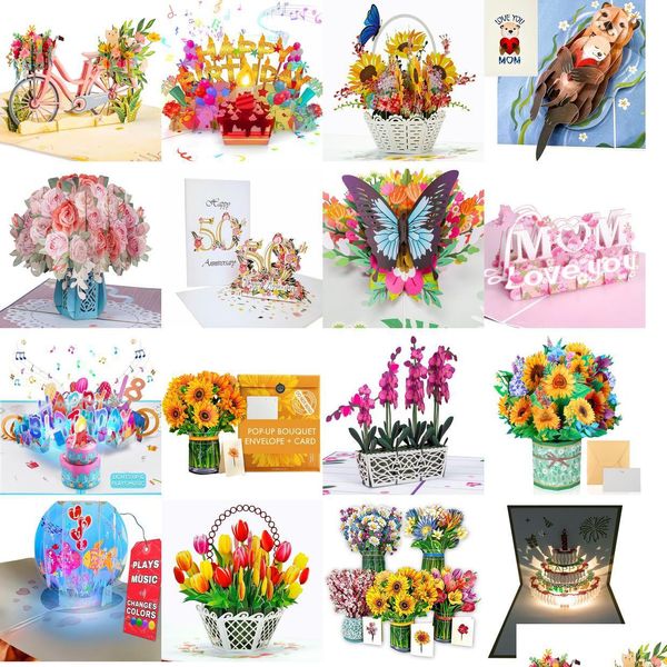 Приветствующие открытки 3D Pop Up Card Spring Flower Bike для Дня матери All OCNS 5 x 7 ER включает в себя конверт и тег.