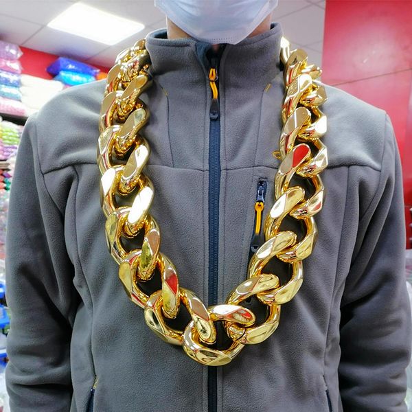 Girocolli FishSheep Hip Hop Color oro Grande collana a catena grossa in acrilico per uomo Punk Oversize grande catena a maglie in plastica Gioielli da uomo 230524