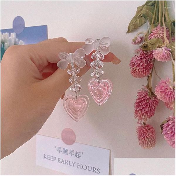 Ohrstecker Süßes Mädchen Rosa Pfirsich Herz Tropfen Für Frauen Trendy Bowknot Acryl Modeschmuck Geschenk Party Lieferung Dhgarden Dhesv