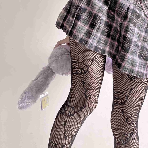Meias Hosiery Kitty Cat Kuromied calças femininas Mulheres Pantyhose Fishnet Body Kaii Goth Goth Grid Meias Mesh Lolita Anime Gótico para Garota Rede Fote Y23