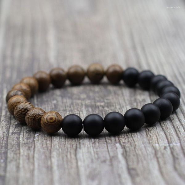 Strand 8mm Uomo Black Onyx Bracciale Donna White Turquoise Stone Braclet Natural Wood Prayer Beads Braslet Meditation Jewelry Gift Bijoux