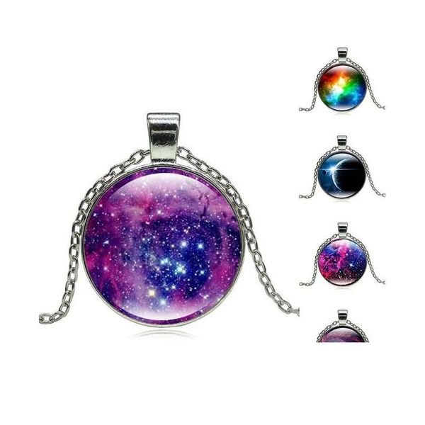 Collane con ciondolo Marca Galaxy Star Time Collana con pietre preziose Sier Glass Wfn376 Con catena Mix Ordine 20 pezzi Molto Drop Delivery Jewe Dhney