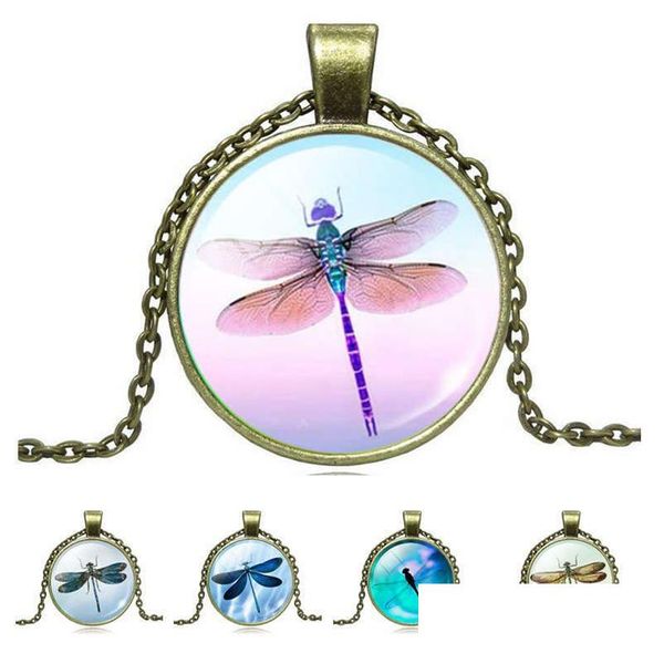 Colares pendentes Dragonfly Outdoor Time Time Gem Glass Colar Men and Women Sweater Chain Retro GSFN547 Com entrega de queda de ordem J DH3RR