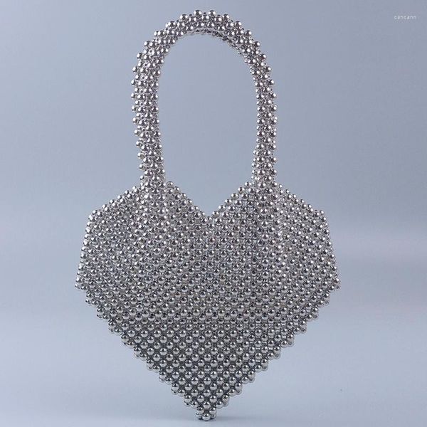 Abendtaschen Hochwertige Herz-Einkaufstasche Perle Große Clutch Schulter Handgewebte Damen Designer Messenger Geldbörsen