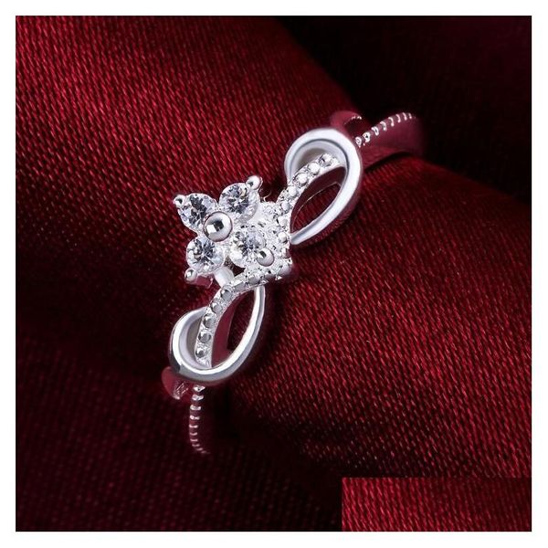 Solitaire Ring Womens Sterling Sier Bated Flower Zircon GSSR488 Moda 925 Ringos Placas Jóias Drop Delivery Dh8ve