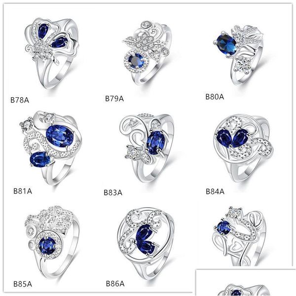 С боковыми камнями любить бабочку синий драгоценный камень 925 Sier Ring