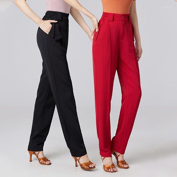 Desgaste do palco Profissional Latin Dance Pants Elastic da Cantura High Standard de feminino Fantas de treinamento de bolso DN14943