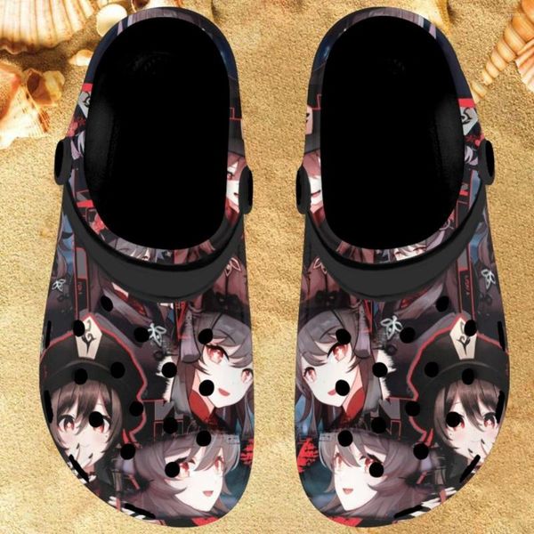 Slippers Nopersonality Genshin Girl Print for Woman Sandálias planas respiráveis ​​de verão