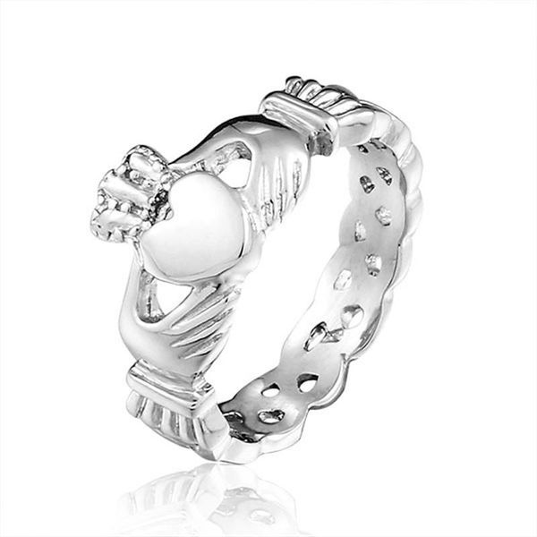 Cluster Rings Anello da donna in acciaio inossidabile color argento irlandese Claddagh Promise Friendship Band Ring