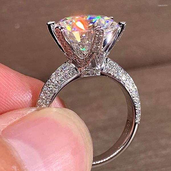 Кластерные кольца 18K AU750 White Gold Women Женщины свадебные вечеринки обручальное кольцо 1 2 3 4 5 Круглый Моассанит Алмаз Корона Роскош Элегантный