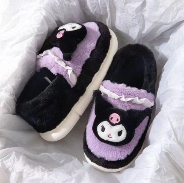 Ins Fashion Cartoon Cute Kuromi Melody Cinnamoroll Plush Shoes Home Warm Plush Shoes Festival Gift Size 35-40