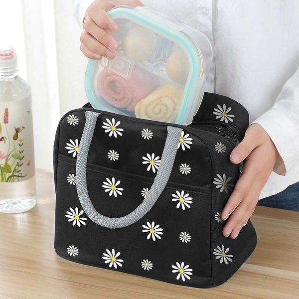 Confezioni per zaino da donna Stampa margherita portatile da donna Pranzo caldo Contenitore per alimenti da lavoro di grande capacità Borsa termica per isolamento da picnic congelato P230524