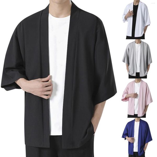 Camicie casual da uomo Camicia estiva da uomo a maniche lunghe da uomo Kimono solido Mezza elegante Top con spalle scoperte T