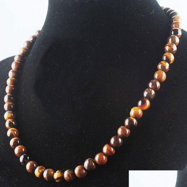 Ожерелья с бисером натуральные тигры Гемемные камни камни 8 -миллиметровые круглые женщины -ювелирные изделия вручную ручную.