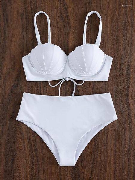 Roupa de banho feminina 2023 roupa da senhora biquinis brancos definir cintura alta underwired push up bikini womens maiô biquini