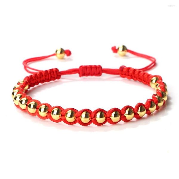 Strand Lucky 5mm Copper Beads Bracelets Red Silk Handmade