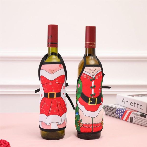 Weihnachtsdekorationen 5PCS Kleine Schürze Flasche Wein Abdeckung Sexy Lady/Weihnachten Hund/Santa Red Wrapper Urlaub Kleidung Kleid U31