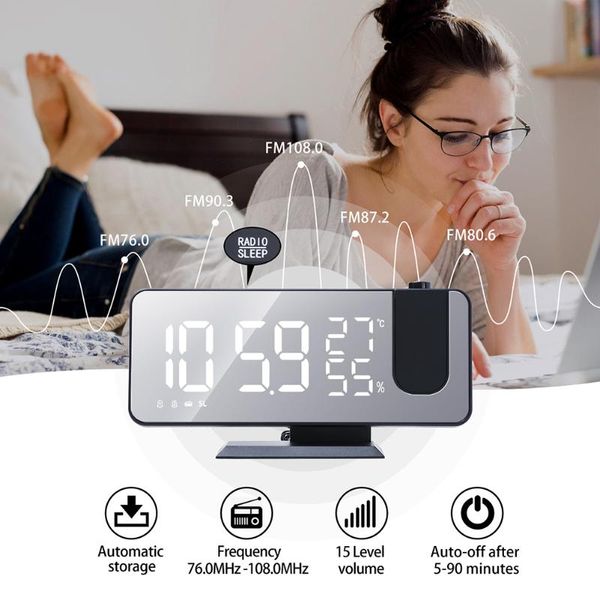 Orologi Accessori Altro Proiezione 3D Digital Smart Alarm Clock LED a 180° Display a specchio Temperatura Luminosità automatica Camera da letto Comodino