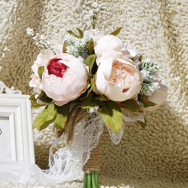 Flores decorativas Classic Wedding Flower Artificial Peony Bride Bouquet Shooting adereços Simular Holding