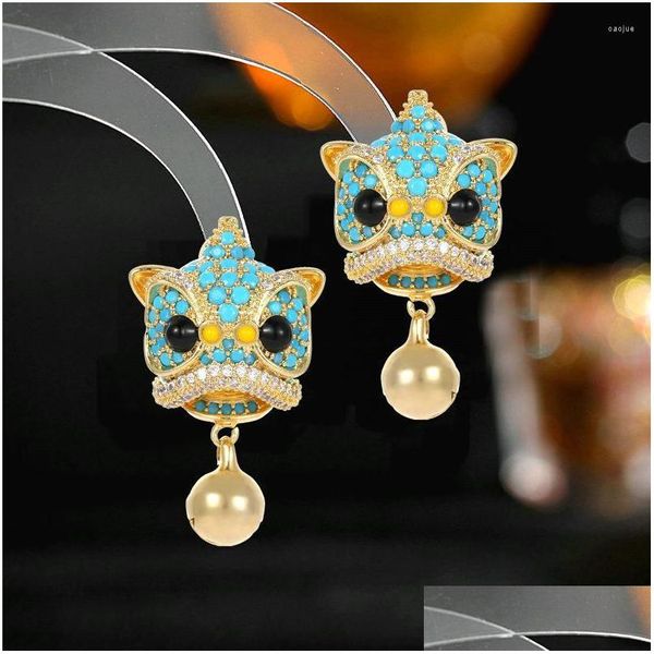 Серьги -грибы в китайском стиле Lion Dance Colorf Cz Head с колокольчиками Vinage Jewelry Accessory Женские годы доставки Dhgarden Dhjzd