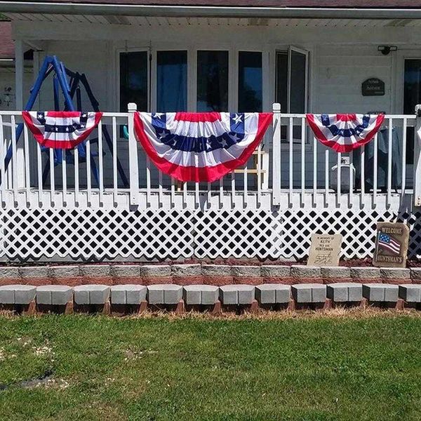 Banner Flags American US Flag Bunting US Ventaglio pieghettato Bandiera degli Stati Uniti Banner mezzo ventaglio con occhielli bandiera e intestazione per il 4 luglio G230524