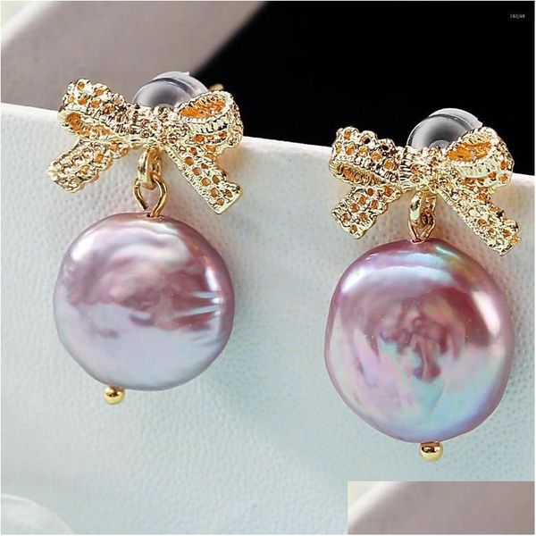 Orecchini a bottone 2023 Real 925 Sterling Sier Belle gioielli di perle viola naturali per le donne Drop Delivery all'ingrosso Dhgarden Dhckd