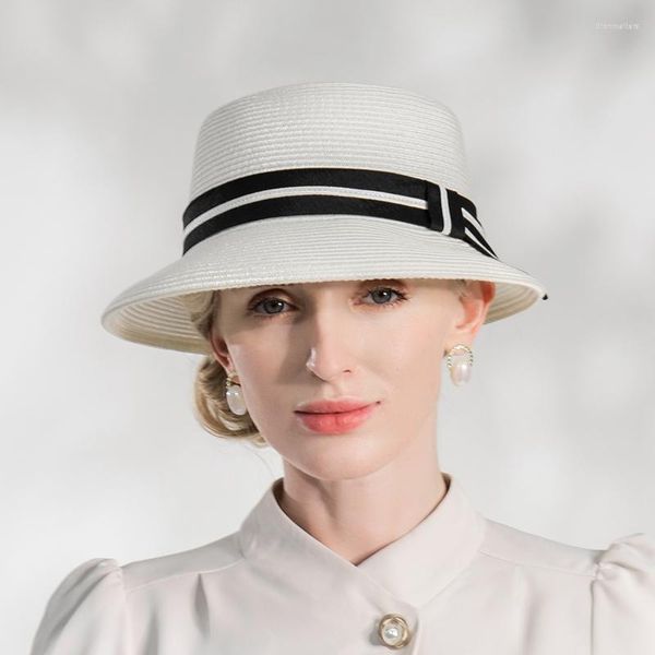 Cappelli larghi brim x4155 Lady Travel Hat Cap Women Protection Summer Fedora Trend White Straw