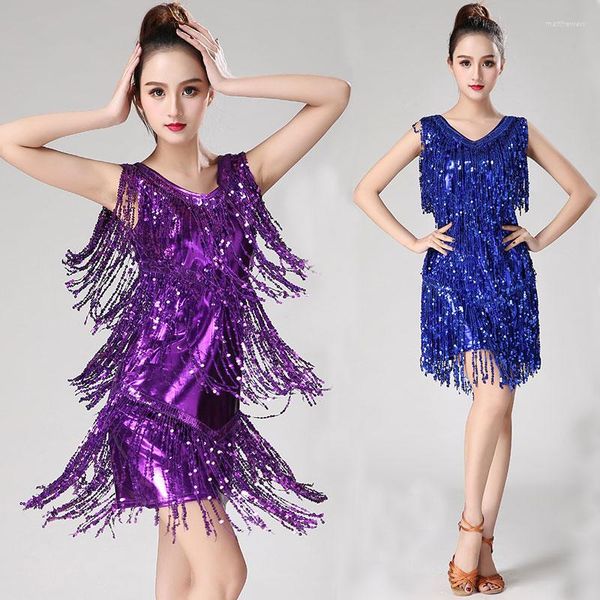 Stage Wear Nappe Vestito da ballo Donna Flapper Fringe Salsa Latin Shiny Paillettes Samba Tango Costumi da ballo