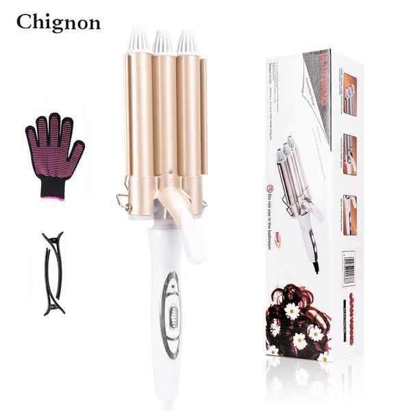 Irons de curling Profissional Curling Iron Cerâmica Triple Barrel Hairler Hair Hair Rolings Lectric Irons Electric Curling Hair Waver Styling Tools 230523