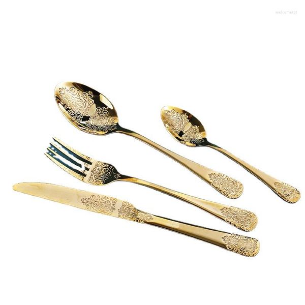 Set di stoviglie Posate in acciaio inossidabile Coltello da bistecca e forchetta Cucchiaio Set regalo addensato per zuppa dolce