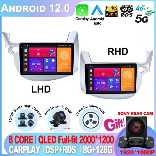 Rádio Android 12 Car para Honda Jazz Fit 2007 - 2013 Estéreo multimídia player player CarPlay Auto GPS Navigation 2Din DVD Monitor