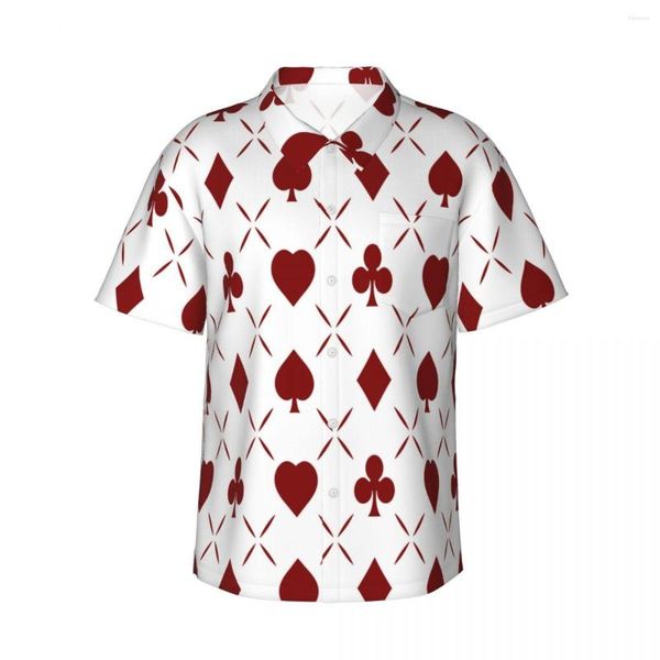 Herren Freizeithemden Herren Kurzarm Red Poker Hearts Clubs Spades And Diamonds Hemd Strandkleidung Persönlichkeit Tops