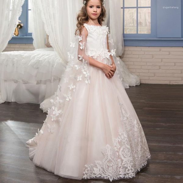Vestido de menina vestido de noiva infantil renda feita artesanal com xale performance de xale de aniversário Princesa Poncho