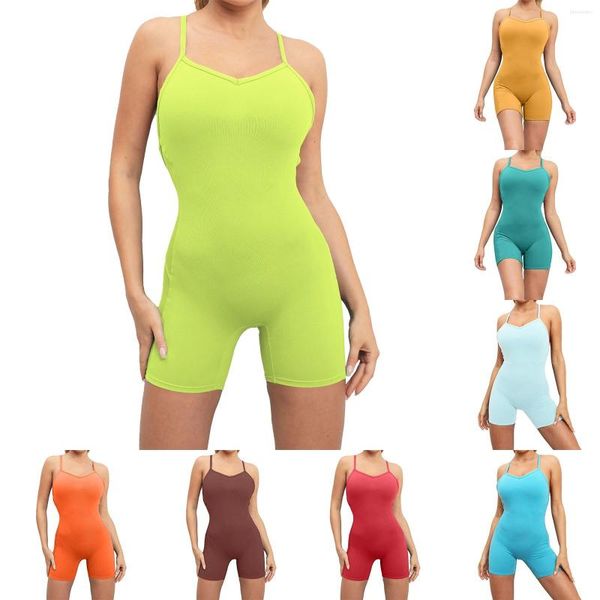 Aktive Sets Keine Unbeholfenheit Faden Enge Yogahosen Hohler Rücken Körpertraining Fitness Sport Overall Shorts Set Für Frauen Hohe Taille