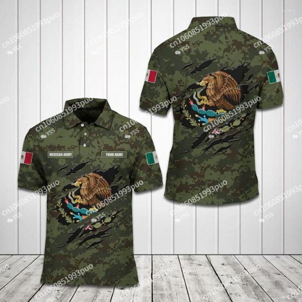 Polos masculinos 2023 camisa de pólo de bandeira mexicana Personalize seu nome Moda de rua 3D de roupas masculinas