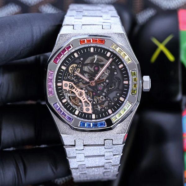 Leuchtende Uhr, automatisches mechanisches Uhrwerk, Herren-Designer, hohle Schwungradoberfläche, Armbanduhr, 45 mm, Business-Armband, Edelstahl, wasserdicht, Montre De Luxe