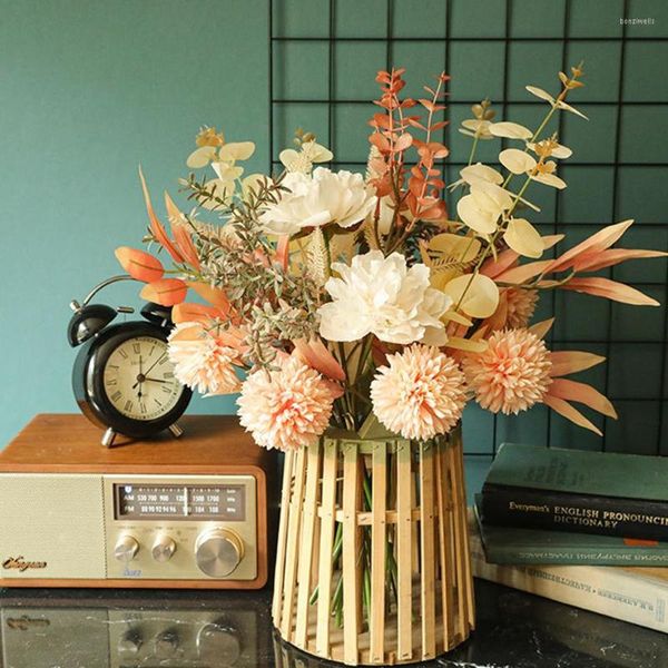 Fiori decorativi Bouquet di rose di seta mista artificiale Steli di ortensie finte per centrotavola di nozze Decorazioni per feste a casa