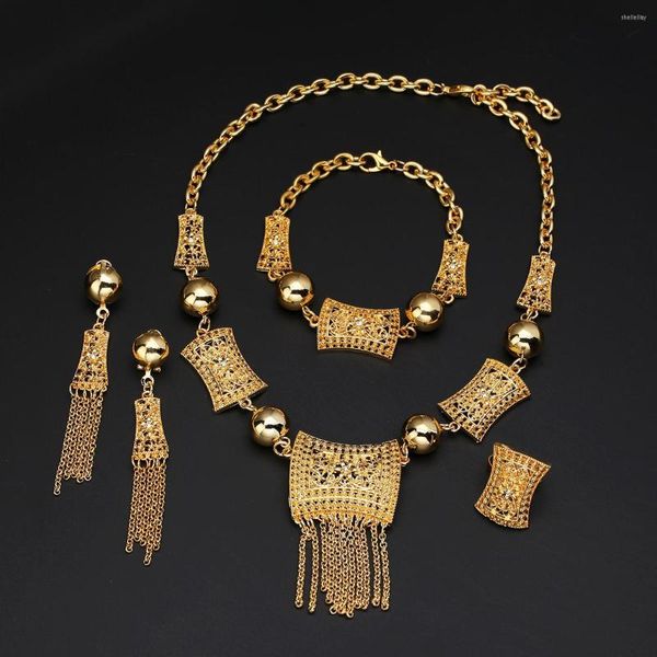 Brincos de colar Conjunto de joias da Etiópia Africana Dubai Dourado Bride Bride 24K Médio Páscoa Índia Quênia Quênia