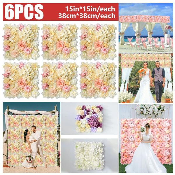 Dekorative Blumen, 6 Stück, künstliche Wandpaneele, 3D-Blumenhintergrund, gefälschte Rosendekoration, Hochzeit, Brautparty, im Freien