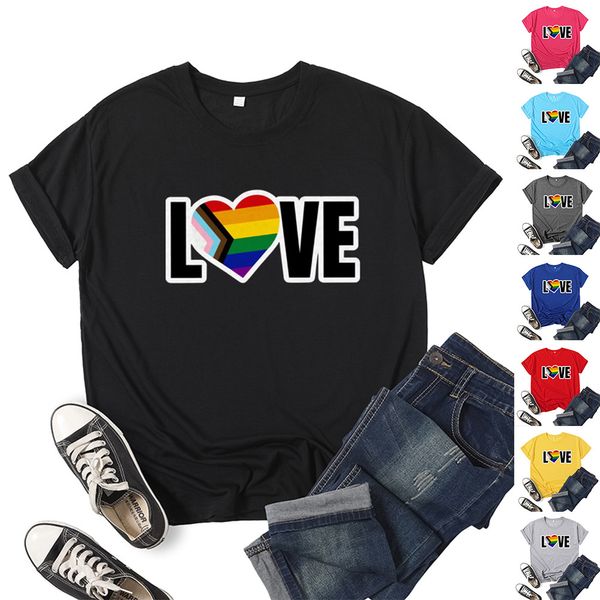 LGBTQ Herren T-Shirts Love Is Love LGBT Print T-Shirt Pride Unisex T-Shirts Regenbogen Buchstaben Cartoon Kleidung Lose Kpop Y2k Streetwear