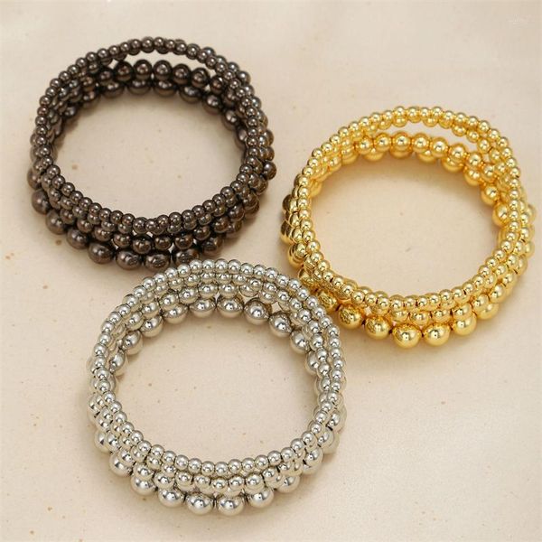 Bracelets de charme 4pcs/conjunto 4/5/6/8mm Bolas coloridas de prata douradas esticadas lison expansíveis de verão geométrico para jóias femininas