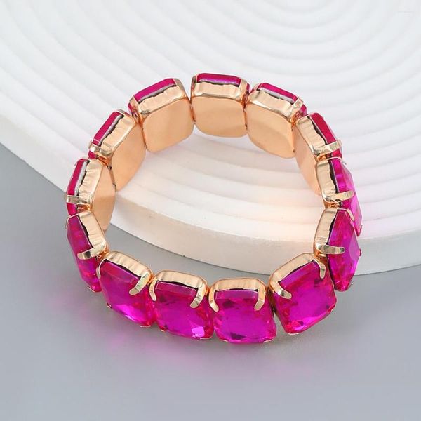 Bracelets de charme Big Luxury Full Shiny Crystals Bracelet Wedding for Women Anniversary Fuchsia White CZ Bangles Jewelry