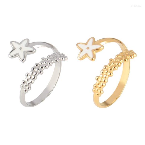 Anéis de casamento Cores brancas Estrela a anel de aço inoxidável Anel ajustável para mulheres Acessórias de jóias de moda Presente de festa
