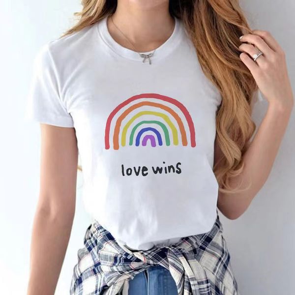 T-shirt LGBT orgulho lésbica gay camisetas de impressão de arco-íris para homens e mulheres casuais amor é amor de camiseta