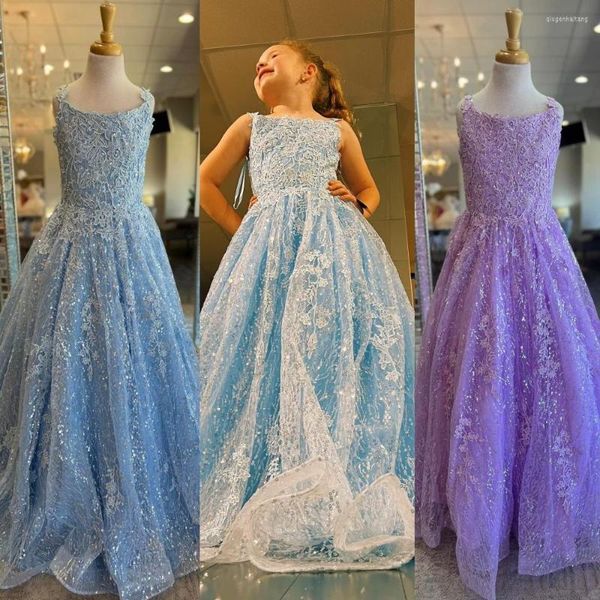 Abiti da ragazza Glitter Lace Preteens Pageant Dress 2023 Ball Gown Paillettes Little Kid Compleanno Abiti da festa formale Infant Toddler Miss Lilac