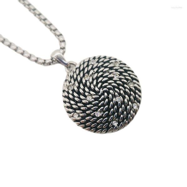 Anhänger Halsketten Antik Silber Edelstahl Spirale Seil Halskette Frauen Strass Charme Mode Kleine Runde Medaille Schmuck