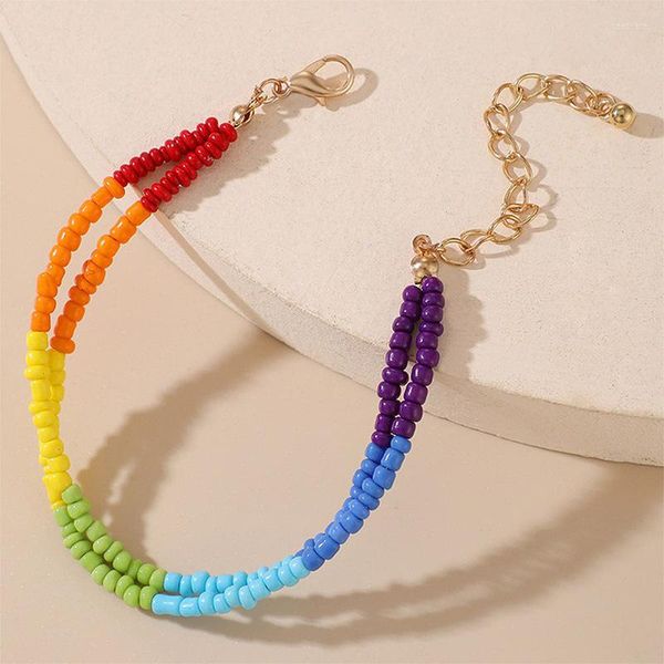 Link Armbänder Böhmen Doppelschicht Bunte Rocailles Armband Schlichtheit Körperkette Frauen Schmuck