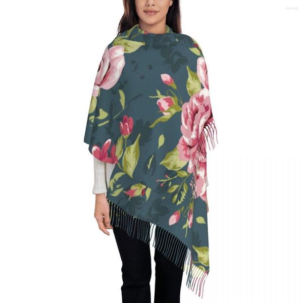 Шарфы Женские шарфы на кисточках обертывания классические обои плавные винтажные цветы на темноте тонкая осенняя весенняя зимняя бандана